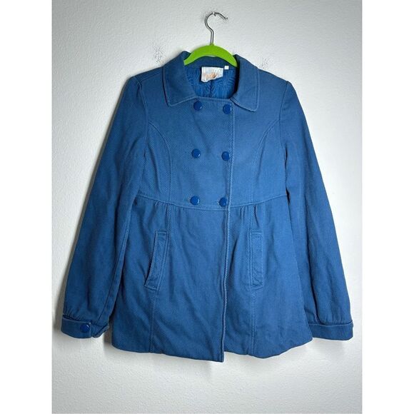 Tulle Corduroy Pea Coat Blue Size M 2 Pockets Cotton - Picture 1 of 16